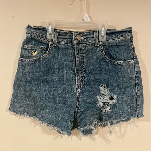 Distressed High-Waisted Denim Shorts - Picture 1 of 7